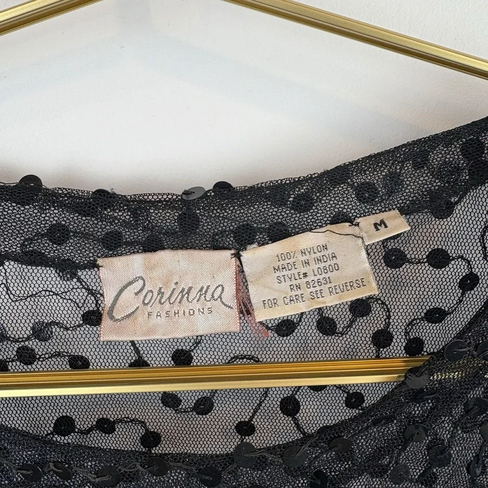 Corina Fashions Vintage 100%‎ Nylon Sequin See Through Top Size M